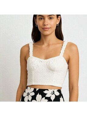 🌻BILLABONG White Smocked Sleeveless Tank Top Size medium | Excellent Condition